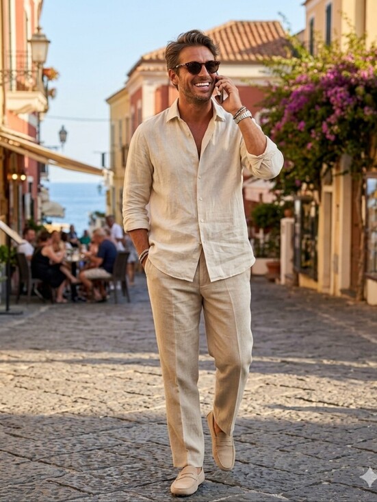 Linea Naturale Luxe Other - Linea Naturale Luxe Mens NWOT 100% Linen Beige Trousers Made in Italy Size 38